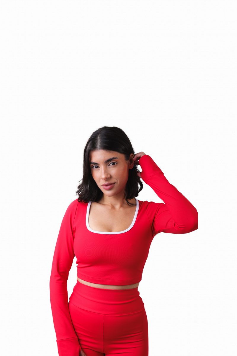 Cropped Manga IMAVI — Vermelho com viés
